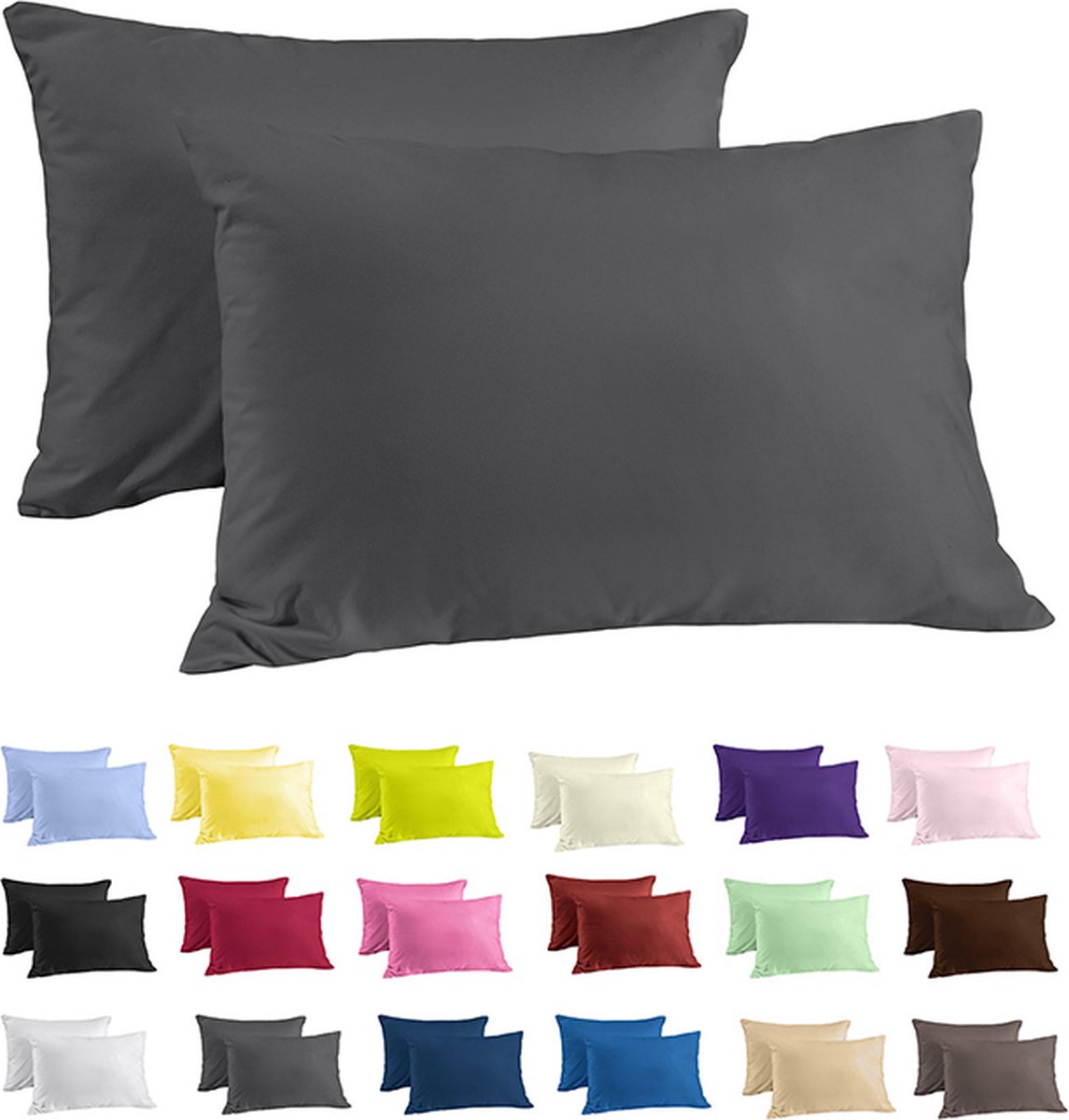 Zavelo Katoen Kussenslopen Deluxe Antraciet - Set van 2 - 60 x 70 cm - 100% Zacht Katoen - Hotelsluiting - Hoogwaardige Kwaliteit