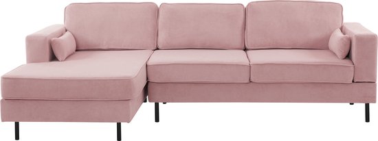 Canapé d'angle design Lizza 269 cm, canapé de salon en velours rose, canapé gauche et droit