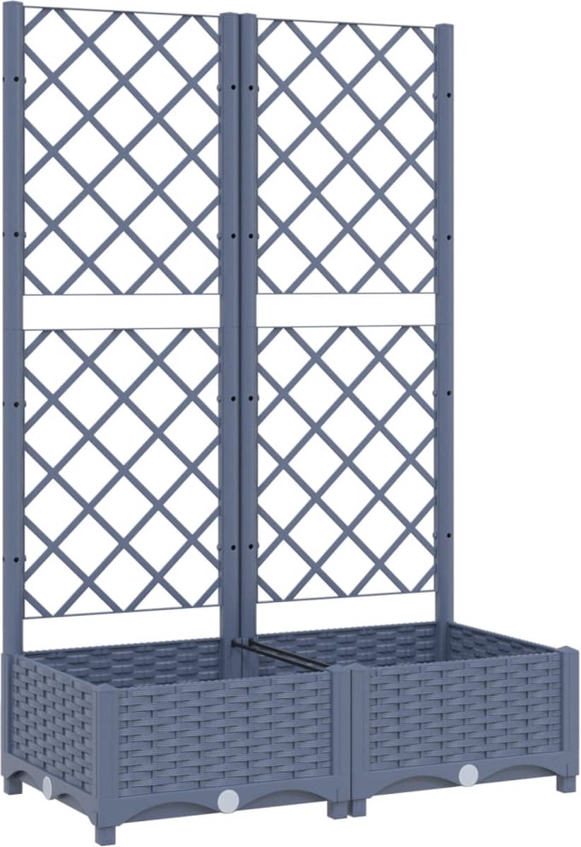 Plantenbak met klimrek - Weerbestendig - Bloembak - Met trellis - Buiten - Polypropyleen- 2 vakken - Plantenrek - Rechthoekig - 2x18 Liter - Grijs