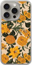 Hoesje geschikt voor iPhone 15 Pro Max - Retro flowers - 2in1 backcover - Bloemen - Geel - Leuke Telefoonhoesjes