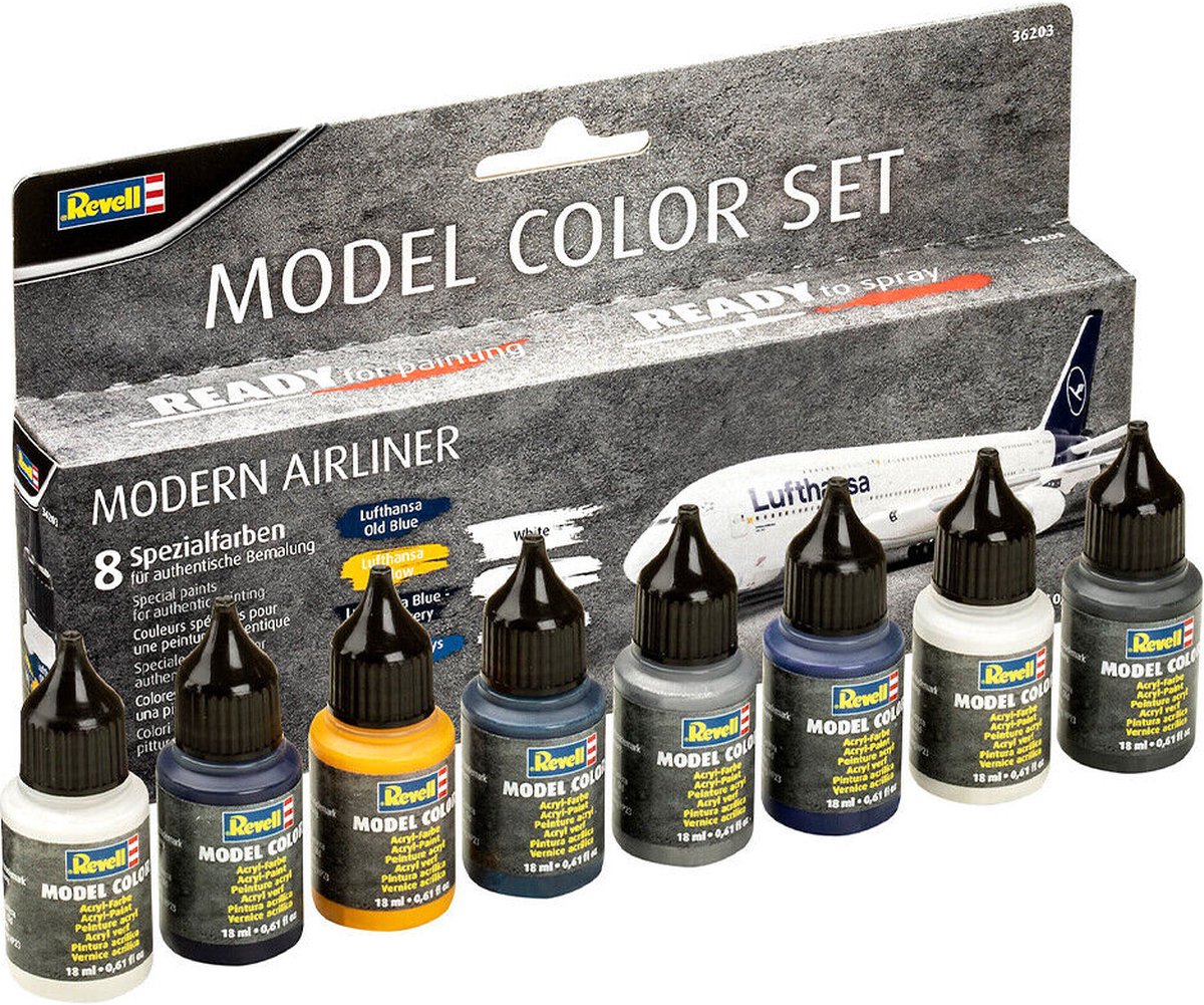 Revell 36203 Model Color Moderne Civiele Vliegtuig Kleuren Acryl Set 8x17ml Verf set