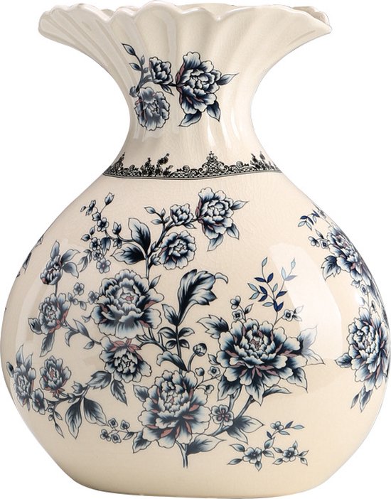 Chinese blauw-witte ijsgebarsten keramische vaas/creatieve woninginrichting/decoratie/vakantiecadeaus 22*11*26.5CM