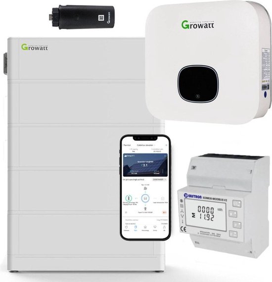 Growatt MIN 4600-XH 4,6kW Hybride Omvormer Met 10,2 KWh Thuisbatterij