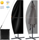 Parasol beschermhoes met paal, 420D beschermhoes parasol voor 2-4 m, weerbestendig, UV-anti, vrijdragende parasol beschermhoes met opbergtas, 265 x 40/70/50 cm, zwart