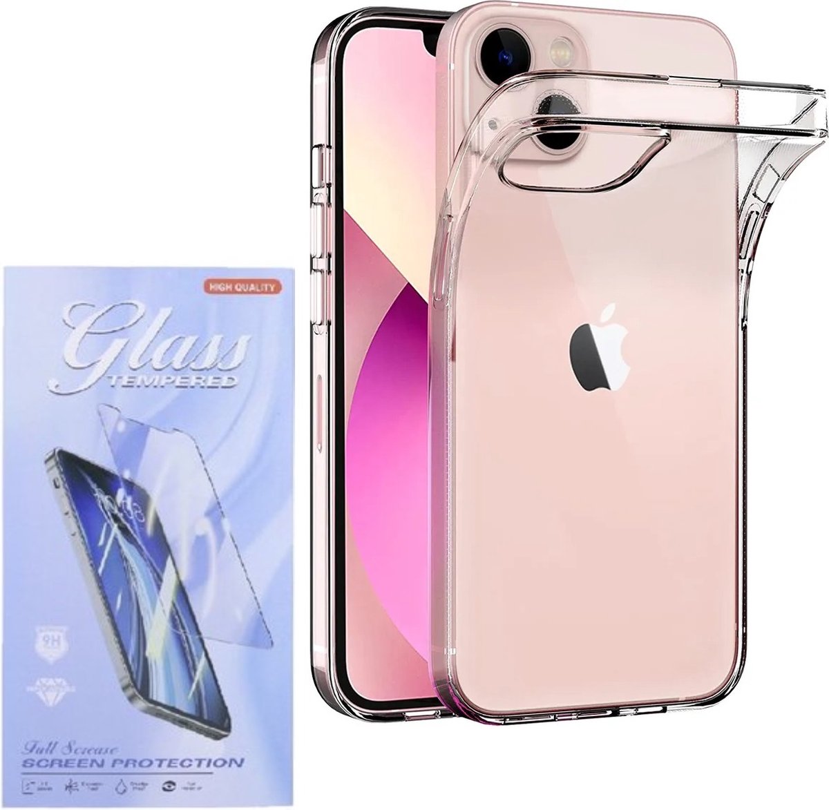 Silicone Hoesje Geschikt voor: iPhone 13 - Soft Silicone - Transparant - + 1x Tempered Glass Screenprotector - ZT Accessoires