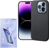 Silicone Hoesje Geschikt voor: iPhone 14 Pro Max - Soft Silicone - Zwart - + 2X Tempered Glass Screenprotector - ZT Accessoires
