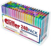 Art Glittergelstiften, 240-delige gelstiftenset met 120 kleurrijke glittergelpennen en 120 reservevullingen, voor volwassenen en kinderen op kleurboek om te markeren, tekenen, schrijven