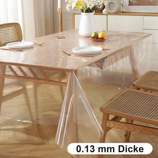 HDKAJL Transparant tafelkleed, pvc, 220 x 140 cm, 0,2 mm dik, waterdicht en op maat te snijden, tafelbeschermingsfolie voor binnen en buiten