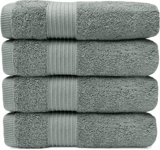 HOOMstyle Handdoeken Set Elegance - 4 stuks - 100% Soft Cotton 650gr - 50x100cm - Groen / Olijf