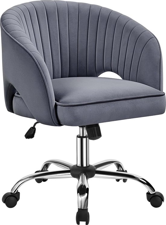 Bureaustoel met fluwelen bekleding, ergonomische bureaustoel met armleuningen, draaistoel met wieltjes, gestoffeerde stoel, in hoogte verstelbaar, bureaustoel met schommelfunctie, draaibaar, donkergrijs