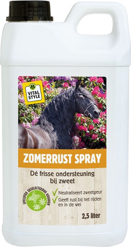 Foto: Vitalstyle zomerrust spray vliegenspray paard navulverpakking voor rust in de weide met o a pepermunt en citroengras 2 5 liter