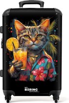 NoBoringSuitcases.com® - Grande valise Chat en style street art tropical - Bagage - Valise de voyage - Valise chariot - Valises 67cm