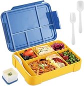 Kinderlunchbox met vakken, lunchbox met vakken, bentobox voor kinderen, 1300 ml heeft 5 vakken en is lekvrij, geschikt voor meisjes en jongens voor school, picknick (blauw)