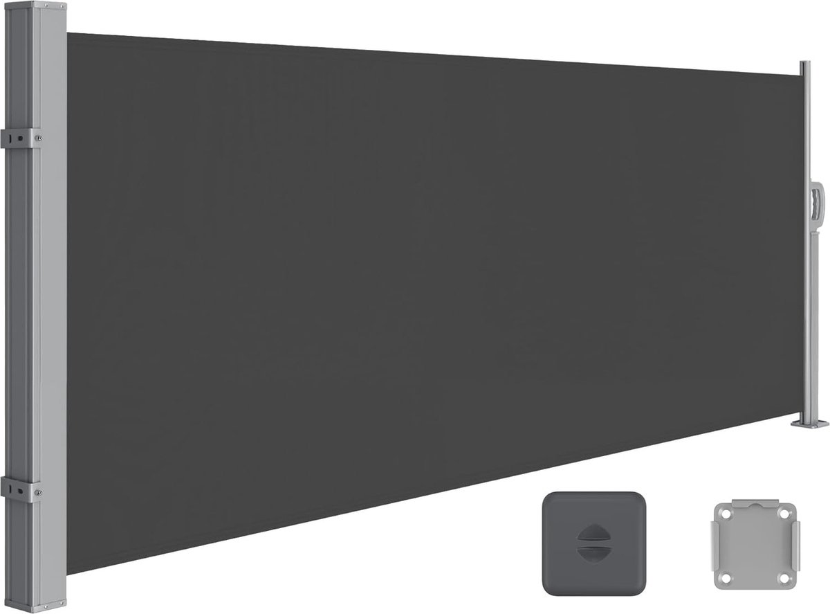 Songmics Zijluifel met stalen bak windscherm roestbestendig uitschuifbaar zonnescherm privacyscherm zonwering voor balkon terras tuin 180 x 450 cm Antraciet GSA589G01