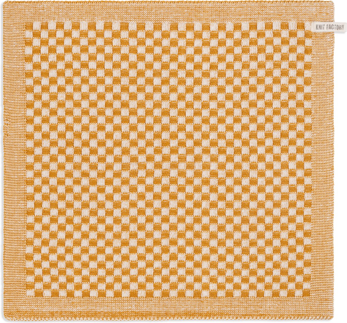 Knit Factory Gebreide Keukendoek - Keukenhanddoek Cubes - Geblokt motief - Handdoek - Vaatdoek - Keuken doek - Ecru/Oker - Geel - Traditionele look - 50x50 cm