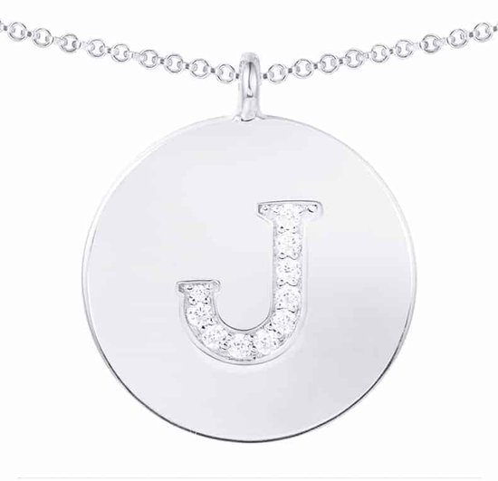 Letter Ketting J | Zilveren ketting initialen J met zirkonia | 925 Sterling Zilver