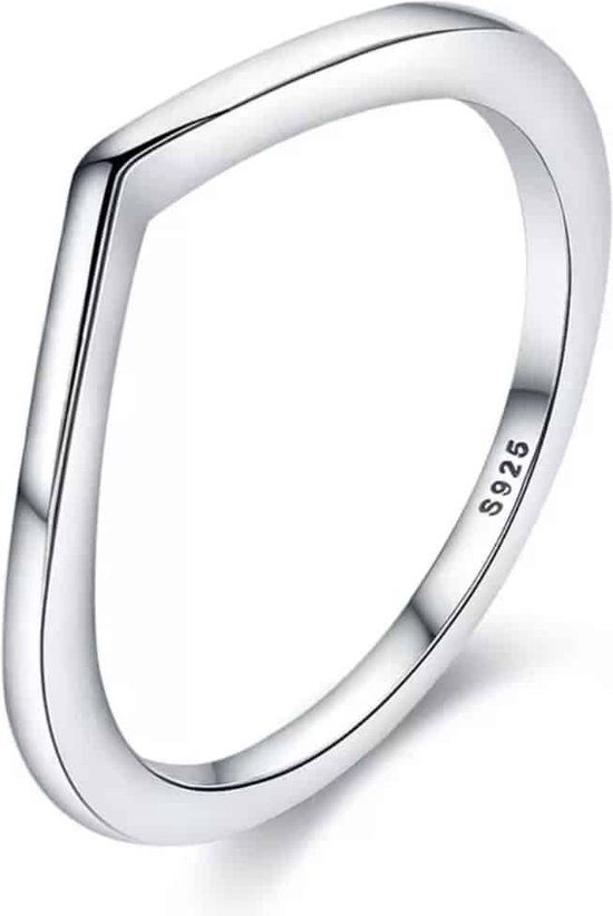 Zilveren Ringen - Ring V-vorm Zilver | Stapelbaar | 925 Sterling Zilver - 925 Keurmerk Stempel - 925 Zilver Certificaat - In Leuke Cadeauverpakking - Moederdag tip!