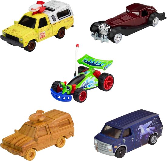 auto set Premium Disney 100 Set, 5 premium auto's met Disney thema uit Disney en Pixar, schaal 1:64, herinneringsset voor verzamelaars HKF06