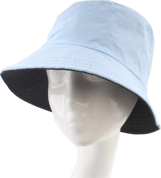 Bucket hat- Effen-Vissershoeden- Katoen-Heren- Dames- Unisex- Tweekanten gebruik- licht blauw