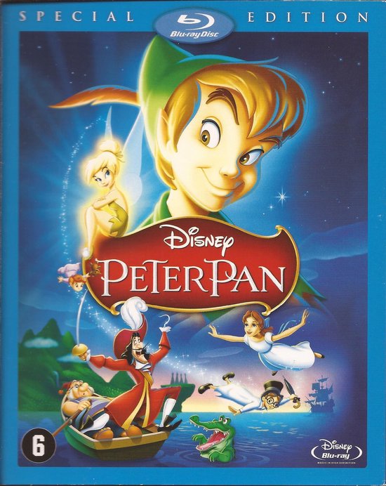 Blu-ray disc hoes Peter Pan Special Edition met Peter Pan, Tinkerbel, Wendy, Kapitein Haak en de krokodil.