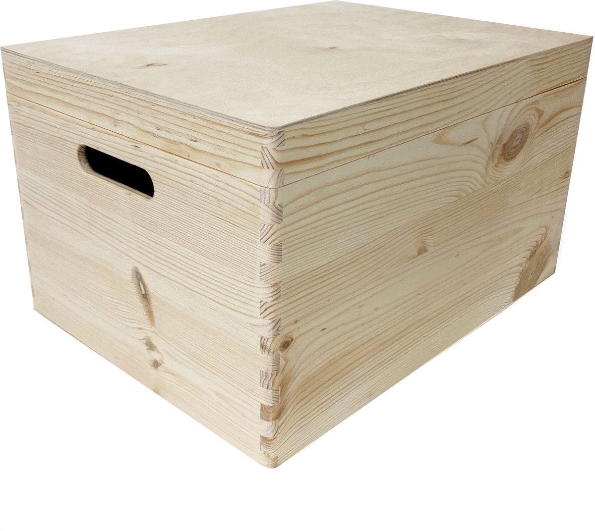 SandD-art Houten opbergkist met klepdeksel 40cm x 30cm x 23cm. Herinneringskist-speelgoedkist-gereedschapskist-opberger-knutselkist. Onbehandeld