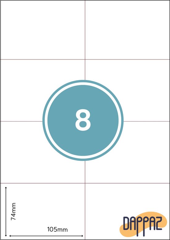 Une feuille avec des lignes de grille et un cercle bleu avec le chiffre 8. Dimensions 105x74mm.