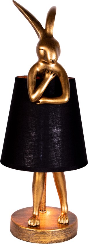 Design Tafellamp Konijn - 'Hiding Rabbit small' - 38x16cm - goudkleurige tafellamp met zwarte lampenkap (goud reflecterende binnenkant)