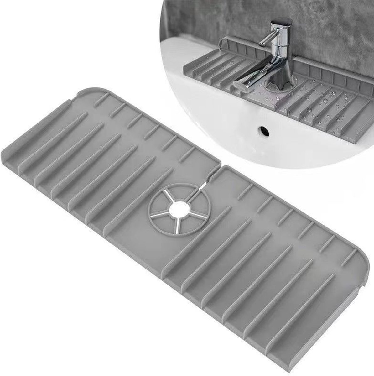 Goedkoopste Keuken Accessoires-Gootsteenmat - Gootsteen Beschermer - Onderzetters Siliconen- Gootsteen Accessoires-Keukenkraan Gootsteen Spatbescherming- Siliconen Kraan - Gootsteen Water Catcher Mat- Afvoer Pad - lichtgrijs
