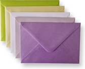 50 Gekleurde Enveloppen - C6 - 114x162mm - 5 kleuren - Groen / Geel / Lila / Roze / Wit - Assorti