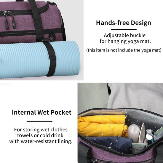 Lubardy Sporttas Reistas met Schoenenvak Handdoek Bagagetas 40 L Zwart, grijs, 55L DE