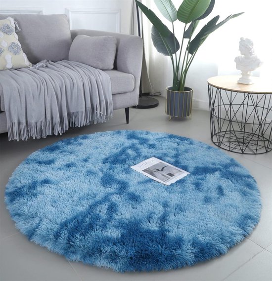Zacht tapijt rond pluizig antislip tapijt moderne wooncultuur woonkamer slaapkamer kinderkamer (120 x 120 cm blauw) Tapijt