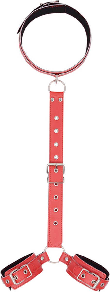 Goedkoopste Erotische Nekriem Met Handboeien - Seksspeeltjes Voor Koppels - SM Bondage - Sex Toys - BDSM Set - Rood