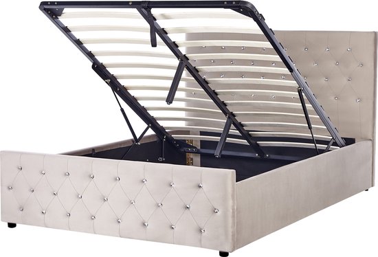 AMIENS - Bed met opbergruimte - Taupe - 140 x 200 cm - Fluweel