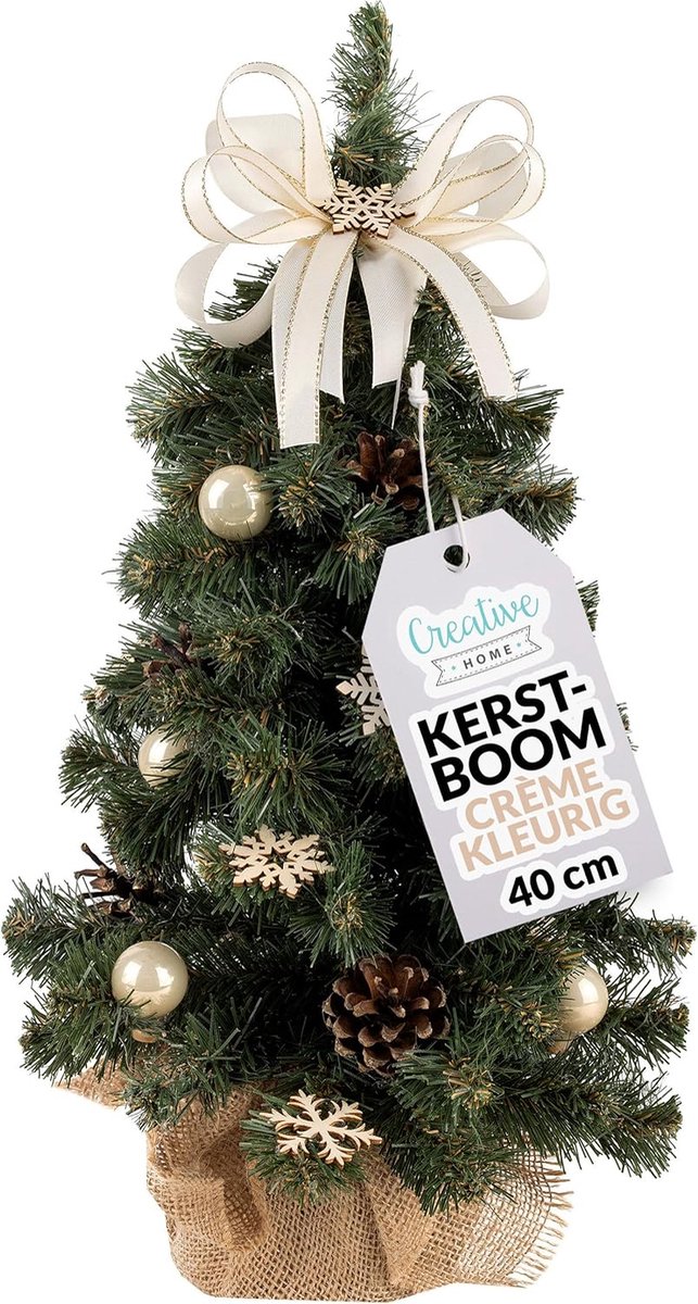Creative Home Kunstmatige Xmas Tree Gedecoreerd Beige | Afmeting 40 cm | Kleine Kegel | voor Tafel Bureau | Binnen Buiten | Decoratie Cadeau