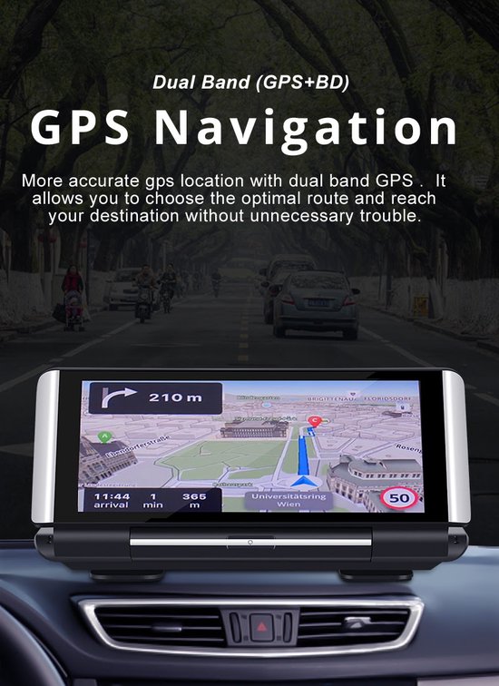 GPS-navigatiescherm toont een kaart van Wenen met route.