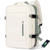 Avoir Avoir®-Veelzijdige en stijlvolle unisex reis-/weekendtas rugzak-Beige/Groen-36-55 liter-45x32x22 cm-NYLON voeringmateriaal-Comfortabele handgreep-USB-uitgang-17 inch laptopvak