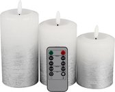 LED Kaarsen 3 stuks-Batterijkaarsen, zuilkaarsen Werkt op batterijen met afstandsbediening en timer, Zilver grijs