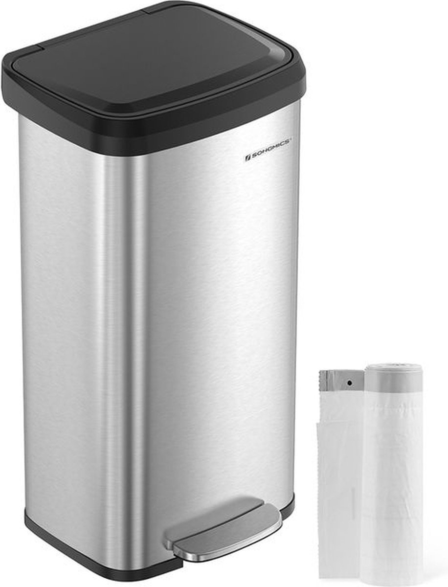 Goedkoopste Prullenbak soft close - metaal Afvalemmer - 68 liter afvalemmer - prullenbakken met deksel - zilver-zwart