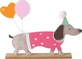 Vrolijk feestelijk teckel hondje staand vilt 42 cm roze