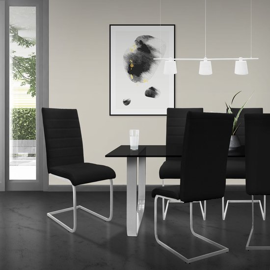 Set van 2 slede eetkamerstoelen met rugleuning zwart kunstleer bekleed ML-Design