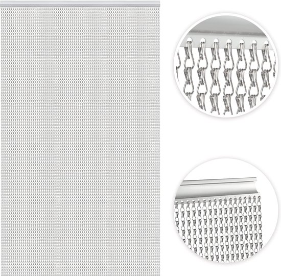 90 x 200 cm aluminium kettinggordijn rolgordijn vlieg insectenjaloezieën ongediertebestrijding scherm gordijn voor deur raam woondecoratie, zilver