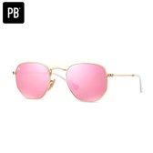 PB Sunglasses - Hex Pink Flash - Zonnebril dames en heren - Hexagon zonnebril - Roze spiegelglazen