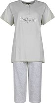 Dames Pyjama - Katoen - Zomer - 3/4 broek - Grijs Groen Leopard - Maat XL