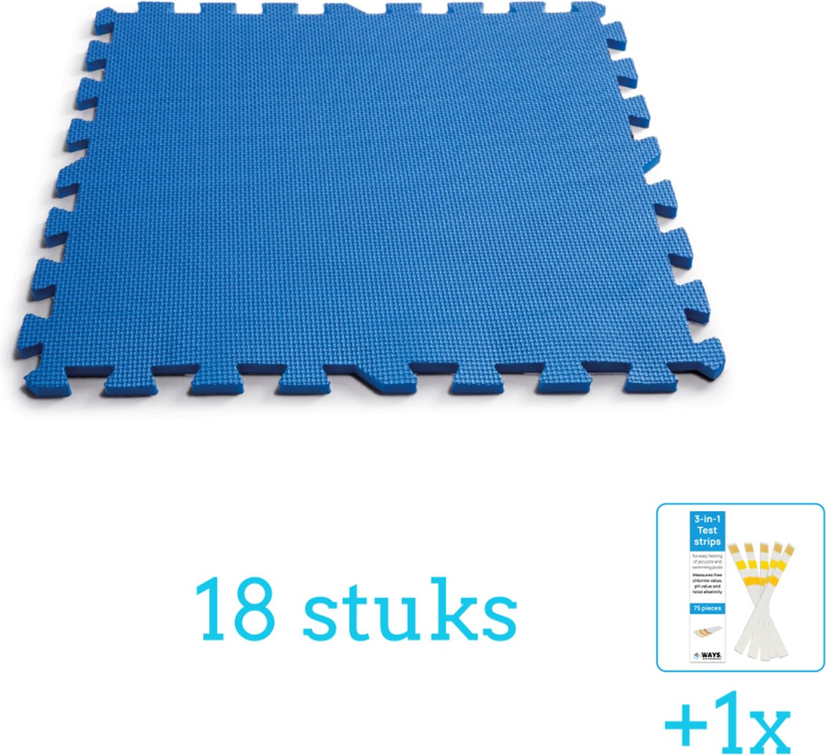 Intex Zwembadtegels - 50x50 cm - (8 stuks per verpakking) - Blauw - 18 stuks - Voordeelverpakking - Inclusief WAYS Testrips (1 stuks)