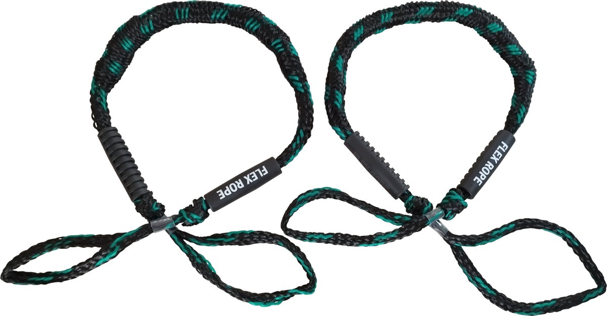 Flex Rope Landvast Bootuitrusting - Zwart Groen - Landvast Boottouw Aanmeerlijn Afmeermaterialen Flexrope Landvast met oog