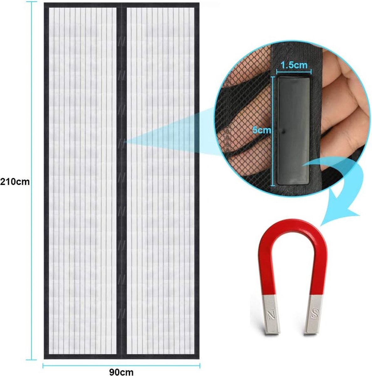 90 x 210 cm Magnetic Fly Screen Door Insect Curtain for Balcony Living Room Sliding Patio - Velcro Mounting, No Drilling