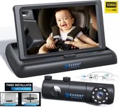 DHOENT PRODUCTS® Baby Camera 4.5 Inch Monitor met Gratis Nylon Opbergzakje + Anti-Slipmat - Verstelbaar met Nachtvisie 180° Rotatie en Kabels - Luxueus Totaalpakket - Nieuwste Model Babyspiegel - Autospiegel