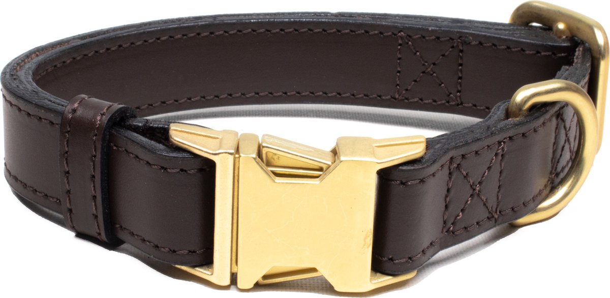 Luxe Halsband voor Honden - Echt Leer / Leder Reflecterend Verstelbaar 29 Cm- 42 Cm x 2,5 Cm-Donker bruin