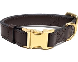 Luxe Halsband voor Honden - Echt Leer / Leder Reflecterend Verstelbaar 29 Cm- 42 Cm x 2,5 Cm-Donker bruin