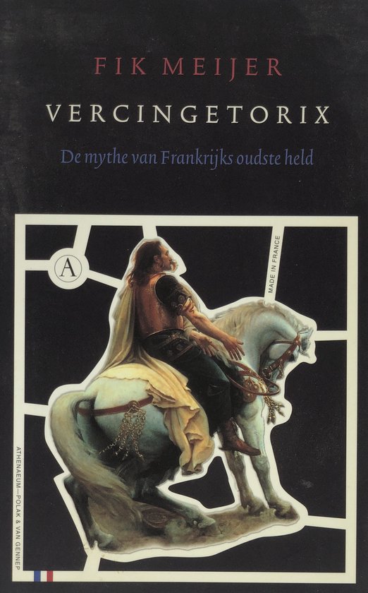 Boekcover met de titel Vercingetorix. Een afbeelding van een man te paard, gekleed in harnas en met een mantel.